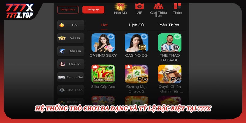 Hệ thống trò chơi đa dạng và tỷ lệ đặc biệt tại 777X